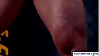 Musclebound shut off wanking and spraying spunk